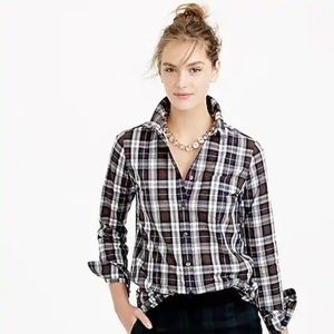 J. Crew Cotton Shrunken Boy Shirt Forest Plaid Blouse (Size 0)